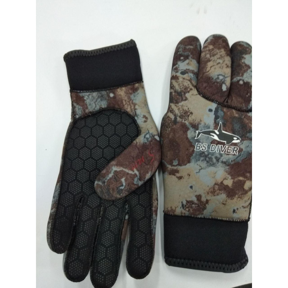 Перчатки BS DIVER пятипалые CAMOLEX 5mm р. M (серый камуфляж)